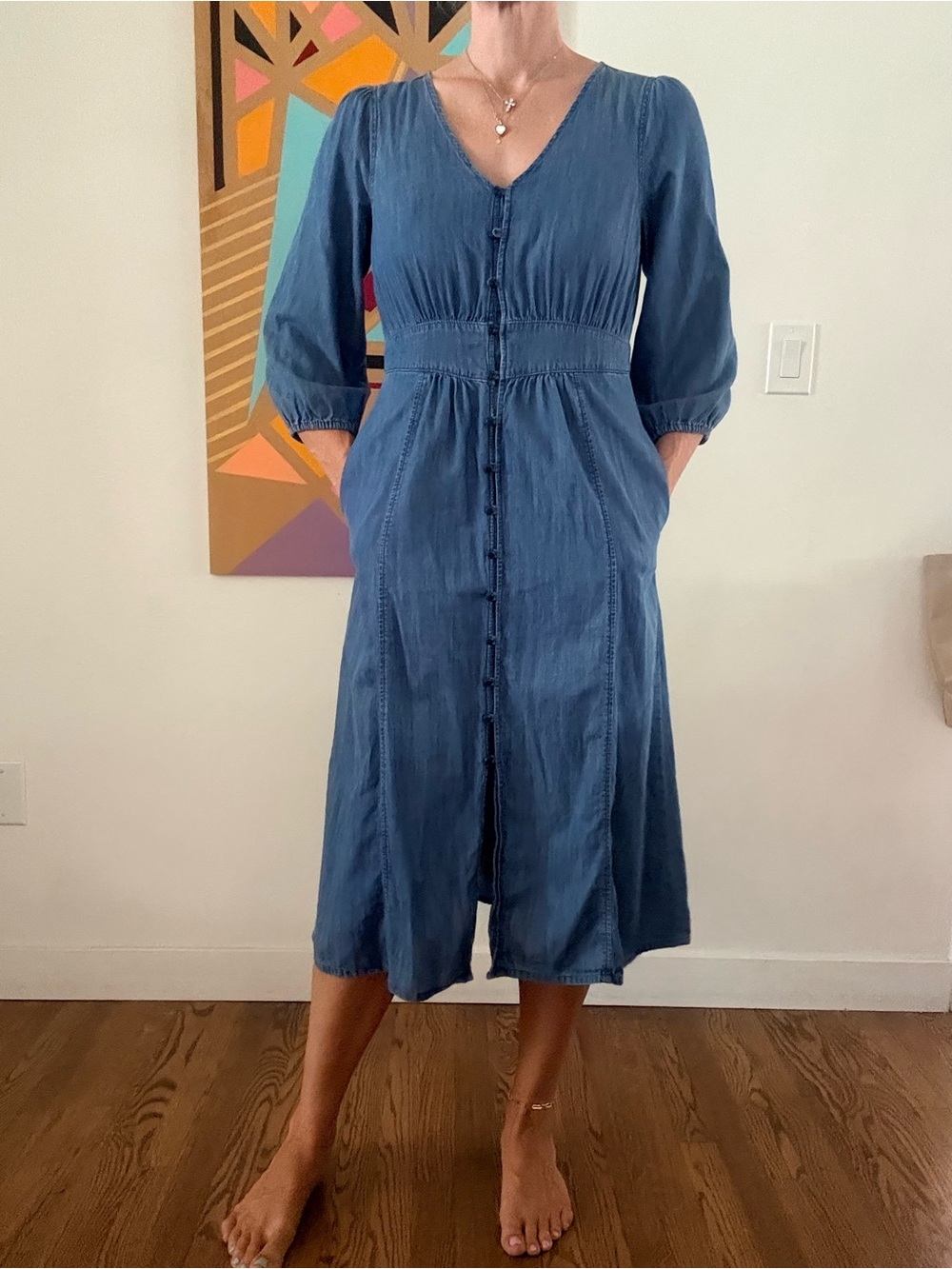 Madewell Women's Blue Midi Button-Front Dress